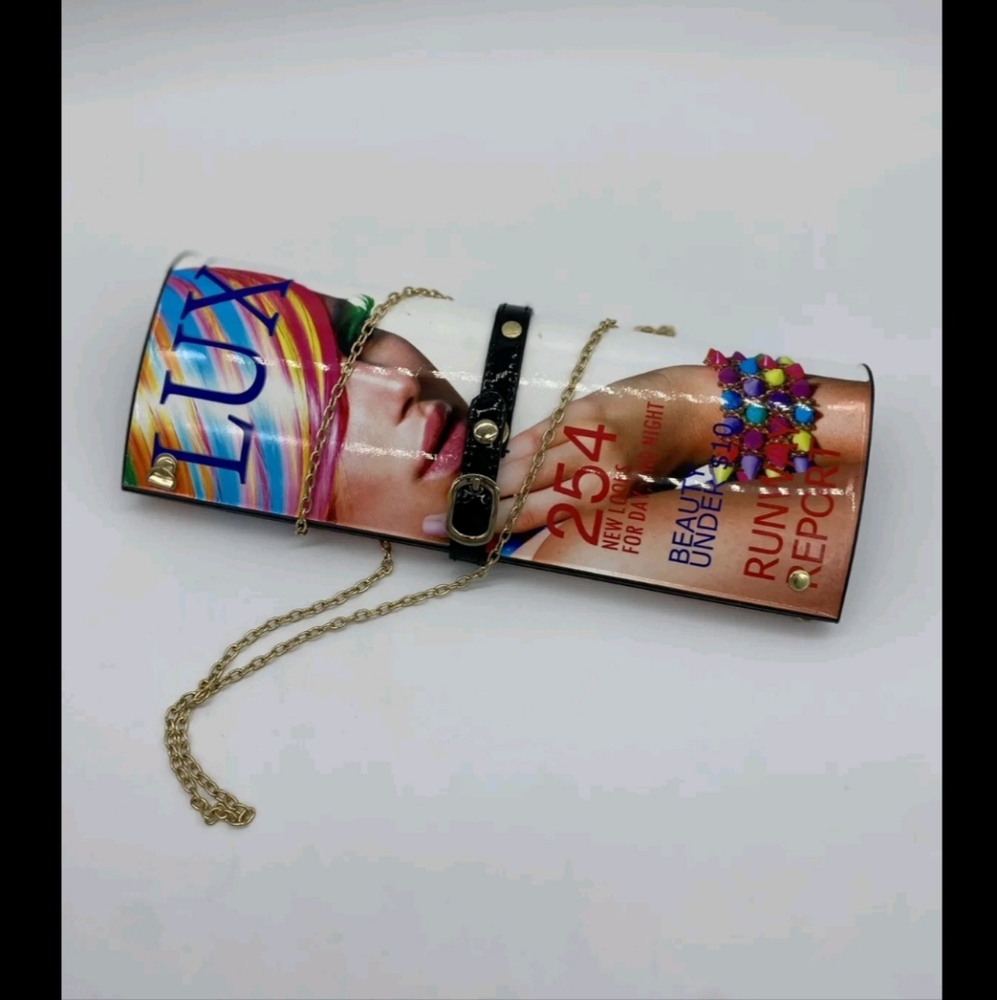 Magazine Hard Case Clutch or Crossbody with Chain